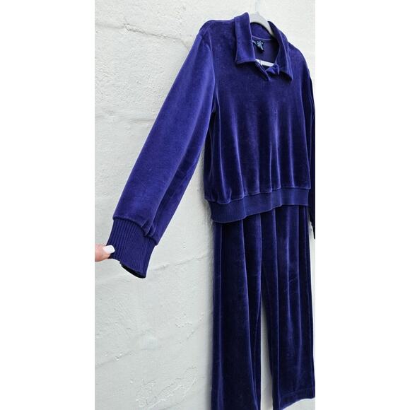 Vintage Liz Claiborne Velour Tracksuit Small Purple Sweatshirt Pull On Sweatpant - Picture 2 of 16